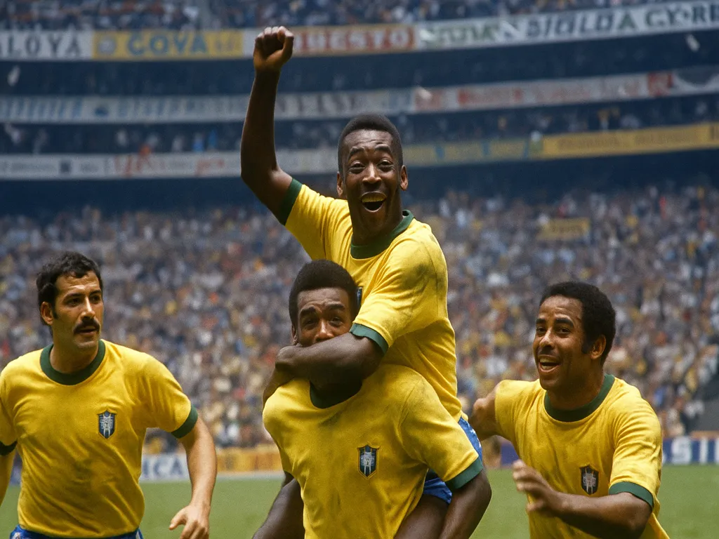 Seleção Brasileira conquista o tricampeonato mundial em 1970, com Pelé, Jairzinho, Rivelino e Carlos Alberto Torres como destaques na final contra a Itália.